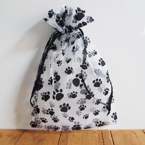 Paw Print on Sheer Organza Bags 8x12 - 12 pc/ pack. 1 pack minimum.